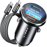 LISEN Chargeur Voiture USB C 54W+60W C-C Câble, Charger Allume Cigare USB C Rapide, Prise Allume Cigare 12V, Accessoire Voiture Interieur, Accessoire Telephone iPad avec iPhone 17 Pro Max Galaxy S25