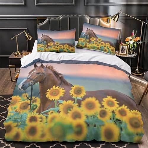 Housse de couette tournesol 3D King 220x240 parure de lit microfibre douce avec fermeture - 2