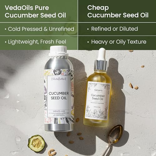Image of VedaOils Cold Pressed Cucumber Seed Oil for Face 100ml | 100% Pure & Natural Skin Care Oil | Hydrates, Soothes, Brightens & Improves Skin Elasticity | Lightweight & Non-Greasy