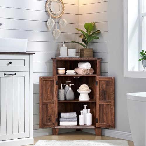 Corner-Bathroom-Cabinet-Small-Corner-Cabinet-with-Barn-Door-Adjustable-Shelf-Farmhouse-Corner-Kitchen-Bar-Cabinet-Storage-Cabinet-for-Bathroom-Kitchen-Living-Room-Brown Corner Bathroom Cabinet Small Corner Cabinet with Barn Door Adjustable Shelf Farmhouse Corner Kitchen Bar Cabinet Storage Cabinet for Bathroom Kitchen Living Room Brown