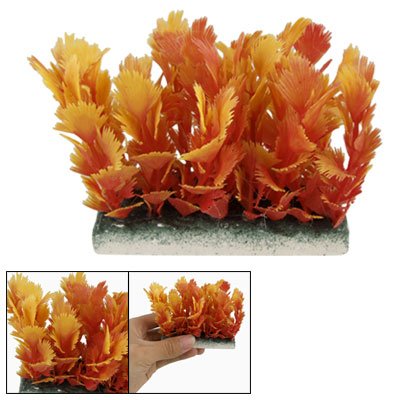 Qtqgoitem Aquarium Ornament Plastic Orange Plant w Ceramic Base (Model: 835 2cb 705 b35)