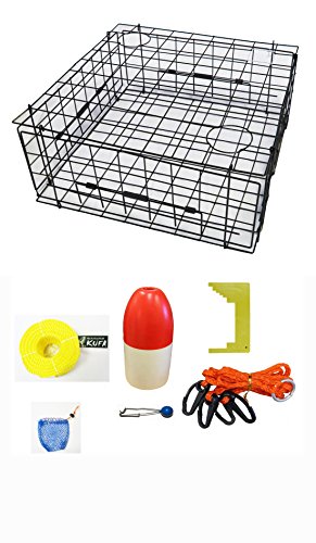 KUFA Vinyl Coated Crab Trap & Accessory kit (100' Poly Rope with line Weight,Caliper,Harness,Bait Bag & 11