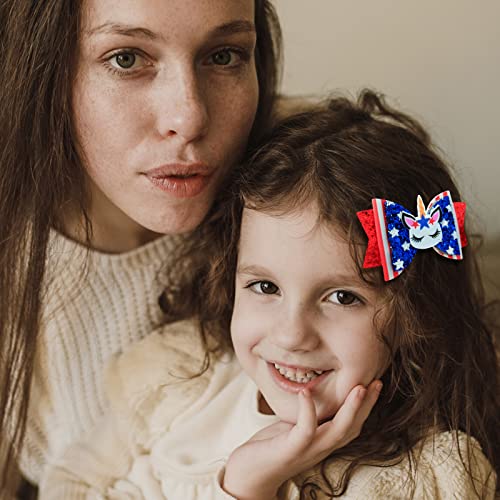 4Th Of July Unicorn Cheer Bows Hair Clip 3" Toddler Girls Patriotic Red White Blue Glitter Leather Cheer Barrettes Accessories For Kids Teens Baby Fourth Independence Memorial Day Holiday Gifts #TOP3