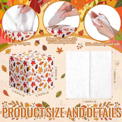 Image of Fourluoo 12 Pack Thanksgiving Pumpkin Facial Tissues Cube Face Boxes 600 Sheets 3 Ply Small Fall Square Tissues Bulk for Thanksgiving Day Autumn Harvest Car Bedroom Party Supplies