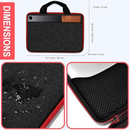 Image of Hseok Laptop Case 13.3-14 Inch Sleeve,TSA Shockproof Computer Handbag,Compatible with MacBook Neo /Pro 14 M5 /M4 /M3 /M2 /M1,All Models 13.3 inch MacBook Air /Pro,XPS 13 /14,Most 13-14 Notebooks,Black-red