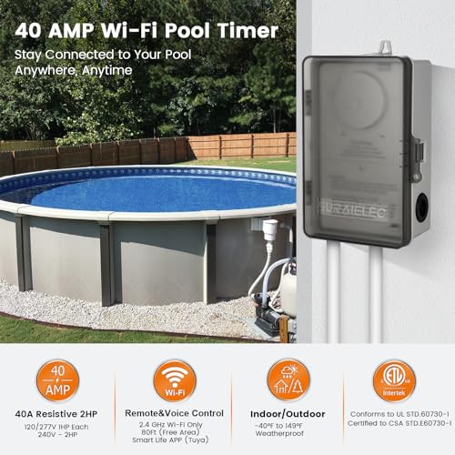 Image of SURAIELEC WiFi Pool Timer, 40 AMP, 2HP, 120-277 VAC, Heavy Duty Smart Switch
