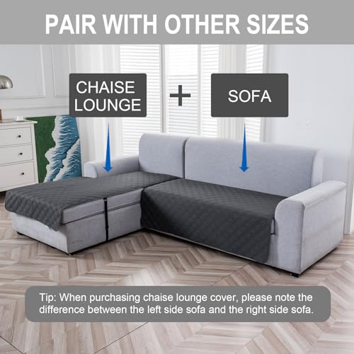 Image of Genina L Shape Couch Cover, Sectional Couch Chaise Covers, Waterproof Washable Sofa Covers for Left L Shape Chaise Lounge, Anti-Slip Sofa Slipcovers for Dogs Cats Pet Friendly(Charcoal Gray)