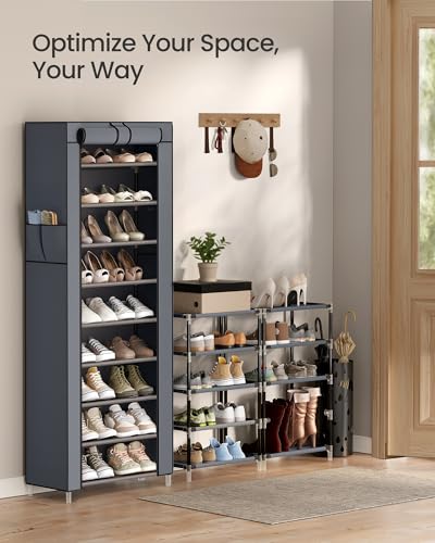 Image of SONGMICS 10-Tier Shoe Rack, Shoe Storage Cabinet with Dustproof Cover, Free-Standing Storage Organizer for Closet, Entryway, Hold 20 Pairs of Shoes, for Sneakers, High Heels, Gray URXJ034GN02