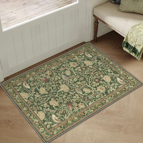 PureCozy 2x3 Entryway Floral Rug Black Washable Small Area Rug Non-Slip Stain Resistant Door Mat Low Pile Boho Accent Indoor Throw Carpet for Entrance Kitchen Bedroom Laundry 2' x 3' (Rectan