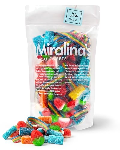 Miralina - Halal Süßigkeiten Mix Bunte gemischte Tüte 500g - Halal Süßigkeiten Mix saure Fruchtgummis mit Rindergelatine Gummibärchen Großpackung