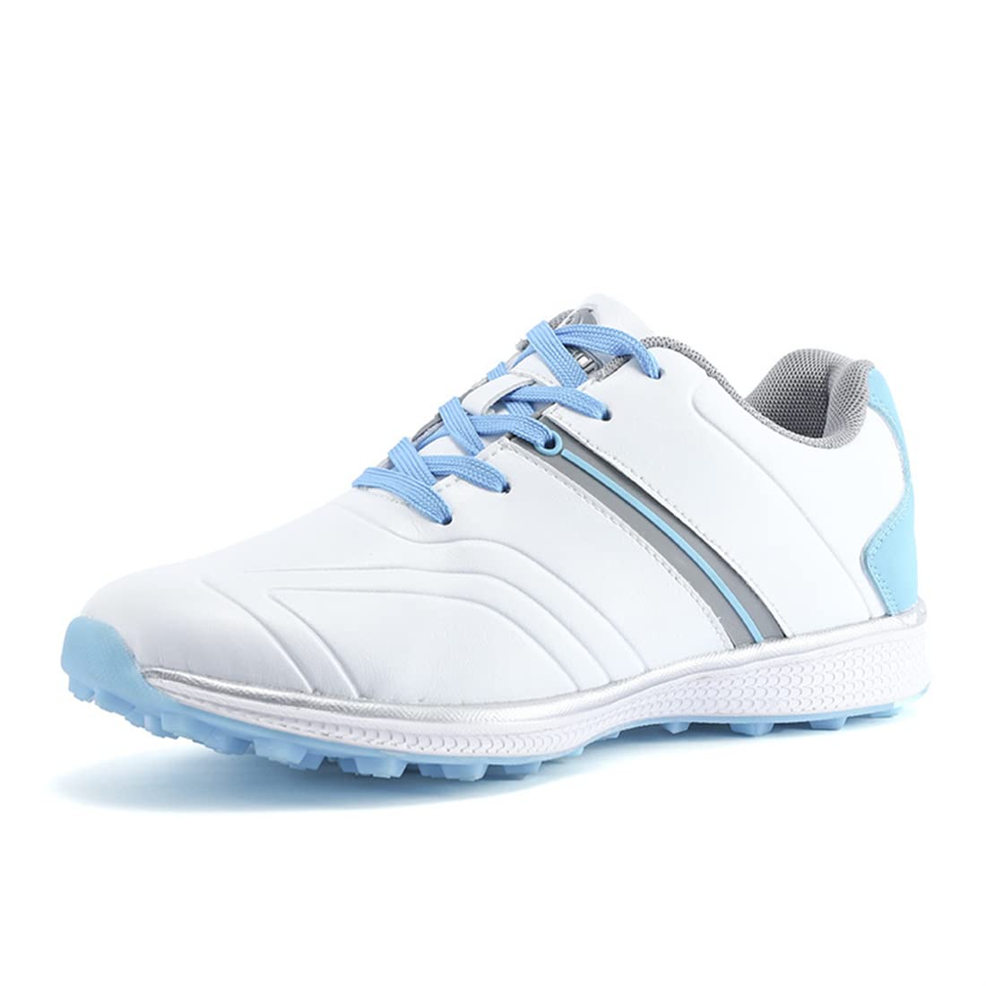 DAMANDO Ladies Golf Shoes Waterproof Spikeless Golf Sport Shoe Casual Leather Golf Sneaker for Women,Blue,8.5