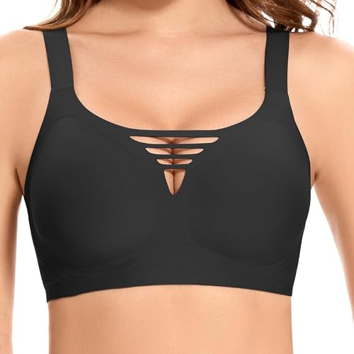 Jiuday Damen BH ohne Bügel Große Brüste Starker Halt Push Up BH ohne Buegel Bequemer Seamless T Shirt Soft Bra Gepolstert Nahtloser Bralette mit Extender