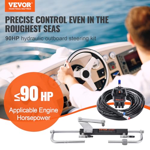 Image of VEVOR Hydraulic Outboard Steering Kit, 90HP, Marine Boat Hydraulic Steering System, with Helm Pump Two-Way Lock Cylinder and 24 Feet Hydraulic Steering Hose, for Single Station Single-Engine Boats