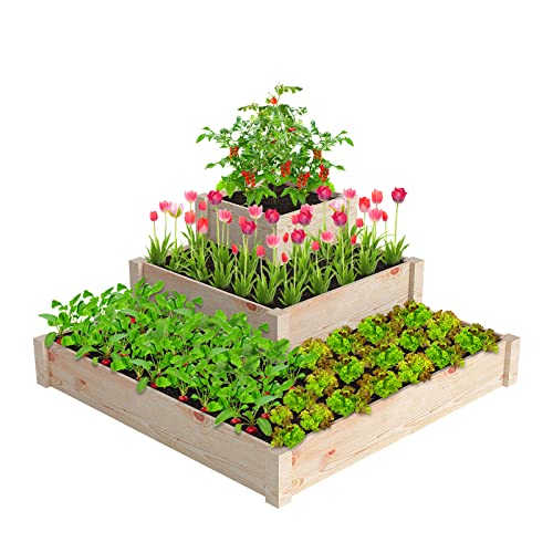 Barbella 3 Tier Raised Garden Bed Kit, Wood Planter Box Planter Raised Beds, Planter Raised Garden Boxes Outdoor Planting Boxes for Vegetables Flower Herb in Backyard/Garden/Patio/Balcony