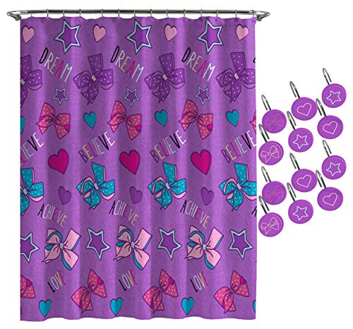 Nickelodeon JoJo Siwa Dream Believe Shower Curtain & 12-Piece Hook Set & Easy Use (Official Nickelodeon Product)