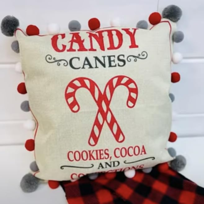 Miniatura 2 de Rustic Farmhouse Winter Holiday Christmas Pillow Cover Peppermint Candy Cane Home Decor. *Two additional Patterns (Gingerbread & Red Truck available