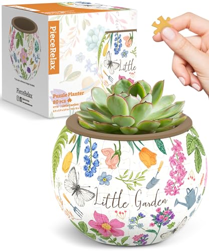 Image of PieceRelax 3D Puzzle Planter 80 Pieces - Flower Pot - Little Garden, for Mom, Home Decor Flower Pots for Indoor Cactus, Succulents Pots [K1116]
