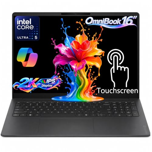 Image of HP OmniBook 3 16 inch 2K Touchscreen AI Business Laptop, Intel Core Ultra 5 225U (Outclasses i7-1355U), 32GB DDR5 RAM, 1TB PCIe SSD, Intel AI Boost NPU 12 Tops, Wi-Fi 7, Copilot Key, Windows 11 Home