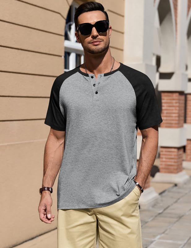 Men's Henley Shirts Cotton T-Shirt Short Sleeve/Long Sleeve Shirt Casual Stylish - Image 3