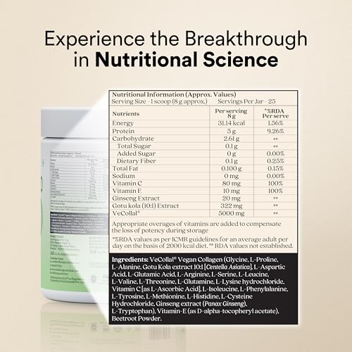 Image of Wellbeing Nutrition Vegan Pro Collagen | Gotu kola, Ginseng, Vitamin C & E | Boosts Collagen Production | Improves Skin Hydration, Texture | Unflavored