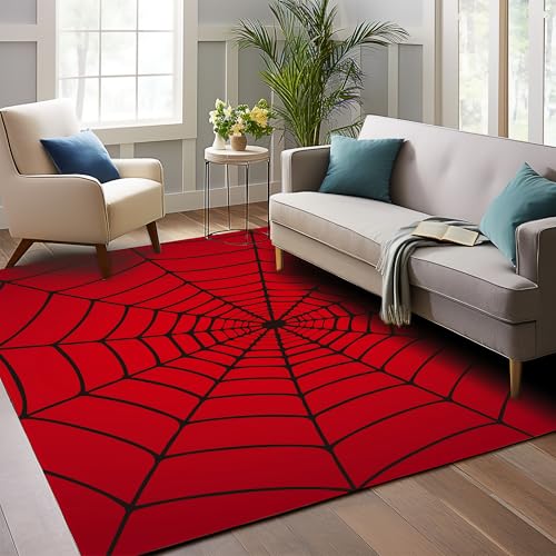 Red Spider Web Area Rug 5x7 Indoor Area Rugs Washable Rugs for Living Room Carpet Farmhouse Non Slip Carpet for for Bedroom Laundry Room Kitchen Non Slip Soft Low-Pile