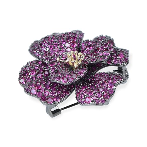 Image of Elegant Crystal Blooming Rose Flower Brooch Lapel Pin Breastpin for Women Birdal Cardigan Hat Scarf Suit Sweater Floral Pins
