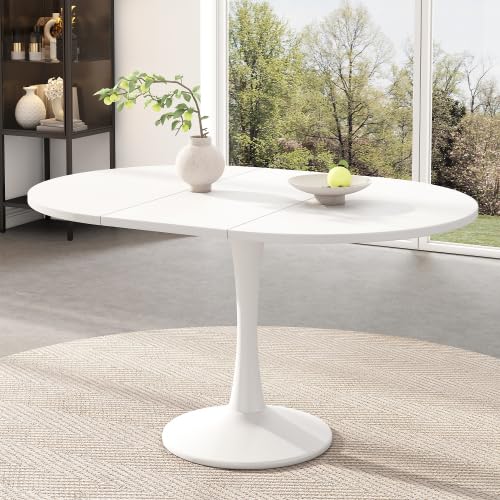 Tavolo da pranzo ovale allungabile, 100/140 x 100 x 75 cm, per caffè e tempo libero, moderno e semplice, bianco
