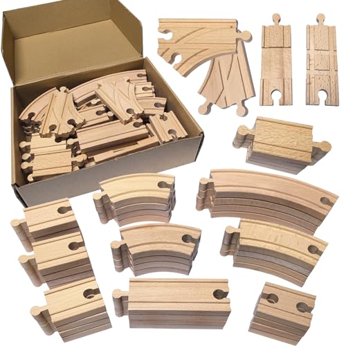 wooden train track 44pcs wood train tracks expansion accessories expansion pack fits melissa and doug brio thomas montessori toys birthday gift for boys girls toddler kids
