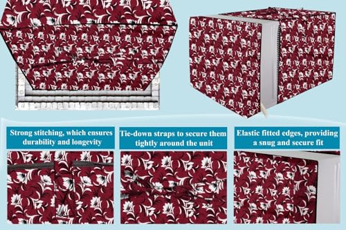 Image of The Furnishing Tree Elastic fit waterproof Polyester window ac cover suitable for Croma 1.5 Ton, Dustproof cover for inner and outer section, In CM: (62.23x66.04x43.18), Floral Pattern Dark Brown