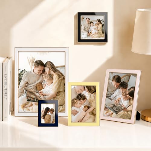 Image of eletecpro 4x4 Enamel Picture Frame with Real Glass Cover, Square Photo Frame with Gold Metal Edge Display Pictures 4 by 4 for Tabletop and Wall Decor, Black, 1 Pack