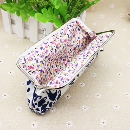 Pouch Canvas Durable Iron Mouth Clip Jewelry Bag Women(Blue)3