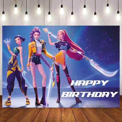 Demon Movie Hunters Birthday Party Decorations Happy Birthday Banner Backdrop for Birthday Party Supplies
