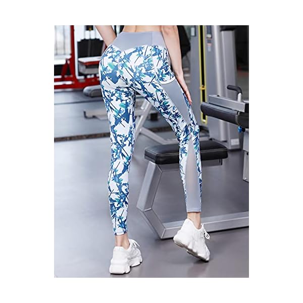 Women's Athletic Pants Ultra Soft High Waist Squat Proof Printed Capri Legging with Pockets(M, Blue Print)