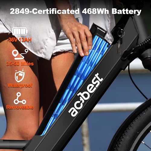 Image of ACTBEST Core Electric Bike for Adults - 468Wh Removable Battery, 26 inch Step Thru Electric Bicycle, Peak 750W Brushless Motor Ebike, with 7 Speed, Up to 50 Miles, Black with Front Basket