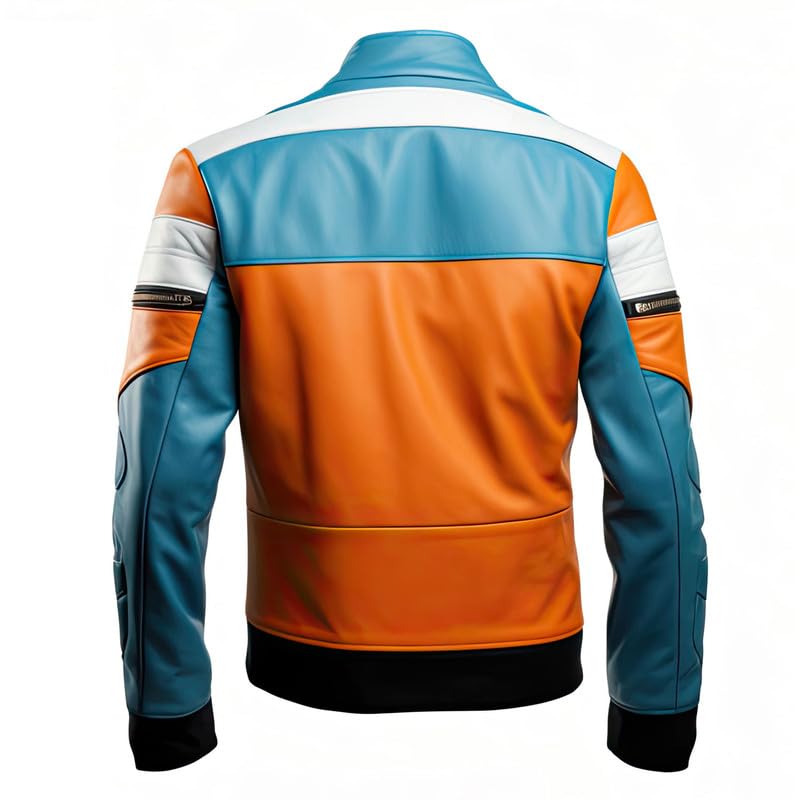 Men’s Orange & Turquoise Leather Jacket – Sheepskin Biker Style Streetwear-Inspired Moto Jacket2