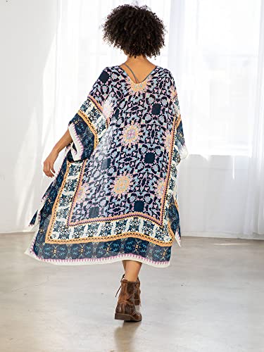 Moss Rose Women's Beach Cover up Swimsuit Kimono with Bohemian Floral Print, Loose Casual Resort Wear