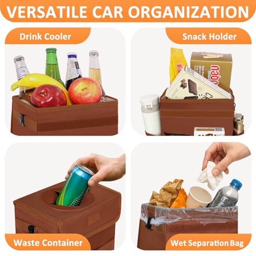 Image of Vankor Car Trash Can for Car Cute, Car Trash Bag Bin Hanging Waterproof Automotive Car Garbage Cans Leak Proof Vehicle Trash Can Brown