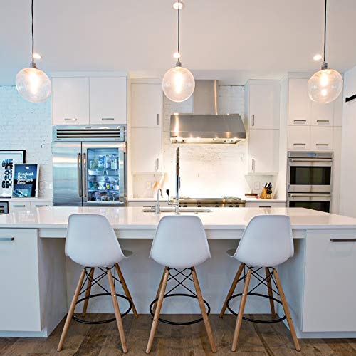 2Xhome Set Of 2 White 25" Seat Height Dsw Molded Plastic Modern Counter Stools With Back Armless Side Natural Wood Eiffel Legs Dowel Kitchen Shell Mid Century Modern #TOP5