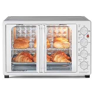 Elite Gourmet ETO4524 45L Countertop Convection Toaster Oven, French Doors, Adjustable Temperature & Timer, Bake, Roast, Broil, Toast, Includes Baking Pan, Rack, Rotisserie, Stainless Steel