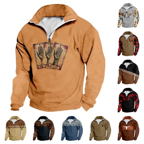 Mens Sweatshirt Aztec Western Cowboy Graphic Plain Pullover Collared Men's Fashion Hoodies & Sweatshirts2