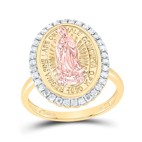 Jewels By Lux 14k Three Tone 14k Three Tone 1/3 Cttw Diamond Fashion Virgin Mother Mary Oval Wedding Engagement Anniversary Ladies Ring, Women Size 7.75
