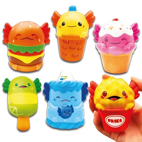 Lavatelli - Set de 6 piezas Squishy Toys Axolotl, 8 cm, detalles cumpleaños niños, Juegos kawaii, juegos, gadgets, regalos divertidos e ideas de regalar para invitados