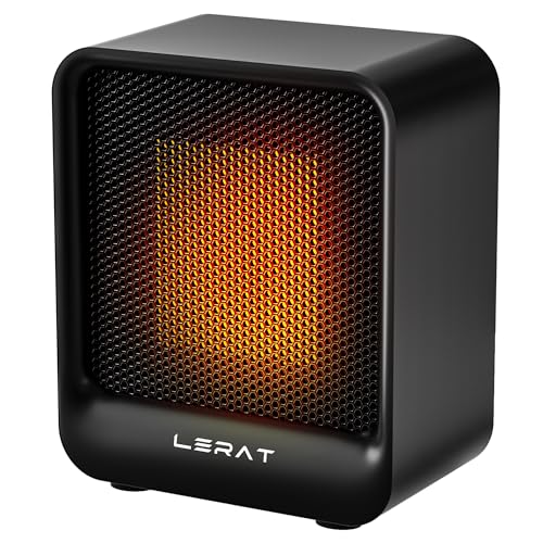 Lerat Electric Space Heater, Small Heater for Indoor Use, 500W PTC Fast Heating Portable Heaters, Overheating & Tip-Over Protection, Mini Personal Heater for Office Desk Camping, Black