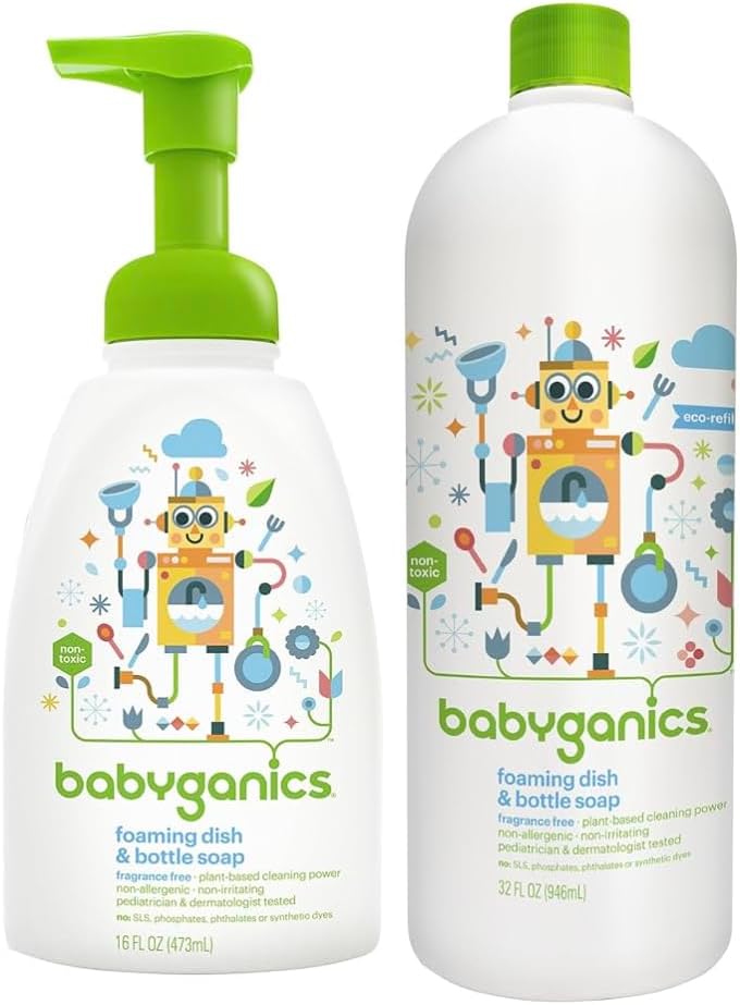 Miniatura 2 de LuxProdX Baby ganics - Jabón espumoso para platos y botellas de 16 onzas con kit de recambio con dos (2) cepillos para botellas