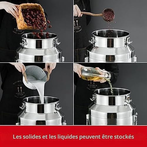 Yiustldd Bidons à Lait de Ferme en Acier Inoxydable 201, Seau à vin, Pot à Lait, boîte de Conservation hermétique avec Couvercle hermétique, Robuste,18L – vue 5