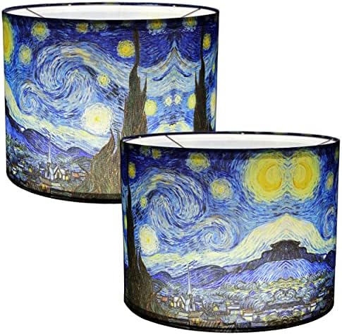 Drum Lamp Shades for Table lamps Floor lamp & Pendant Light Shade Lamp Shades Set of 2 for Bedside Lamp fit UNO Fitter & Spider (Van Gogh - Starry Night)