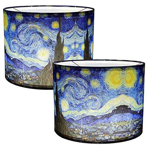 Drum Lamp Shades For Table Lamps Floor Lamp & Pendant Light Shade Lamp Shades Set Of 2 For Bedside Lamp Fit Uno Fitter & Spider (Van Gogh - Starry Night) #TOP13