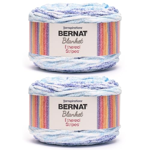 Bernat Blanket Ethereal Stripes Starry Sky Yarn - 2 Pack of 300g/10.5oz - 100% Polyester - #6 Super Bulky - 220 Yards - Knitting/Crochet