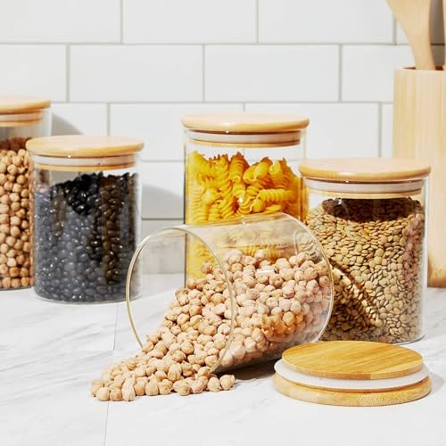 Image of Airtight Glass Storage Jar with Bamboo Lid, 500ml | Borosilicate Multipurpose Kitchen Container for Coffee, Tea, Sugar, Spices, Dry Fruits & Snacks | Pantry Organizer (Pack of 2)