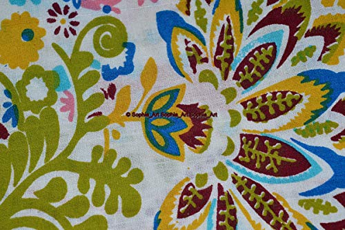 Image of Indian Hand-Block Printed Jaipuri Print Tropical Paisley Floral Ethnic Sanganer Kurti Print Cotton Fabric (White Paisley, 20 Yards)